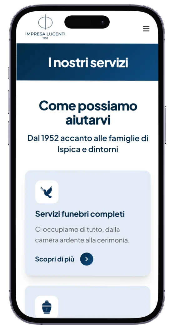 Sito di Impresa Lucenti su mobile